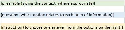 Matching style question. Matching question.
